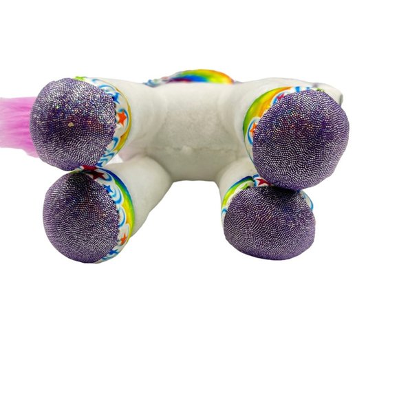 White Unicorn with Rainbow Metallic Wings Soft Stuffed Plush Animal Toy - Picture 6 of 7